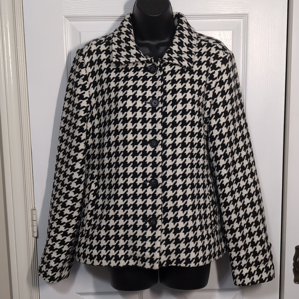 Charlie B Wool Blend Houndstooth Blazer Jacket Size Medium